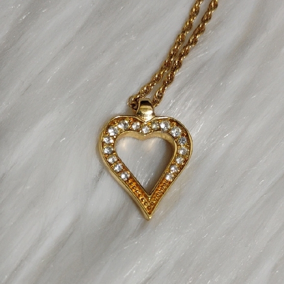 Authentic Christian Dior Gold Heart Rhinestone Necklace - Picture 3 of 12